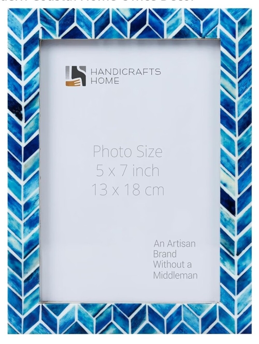 2 Handicrafts Home Handmade Chevron Bone Inlay Blue & White Picture Frame,5x7